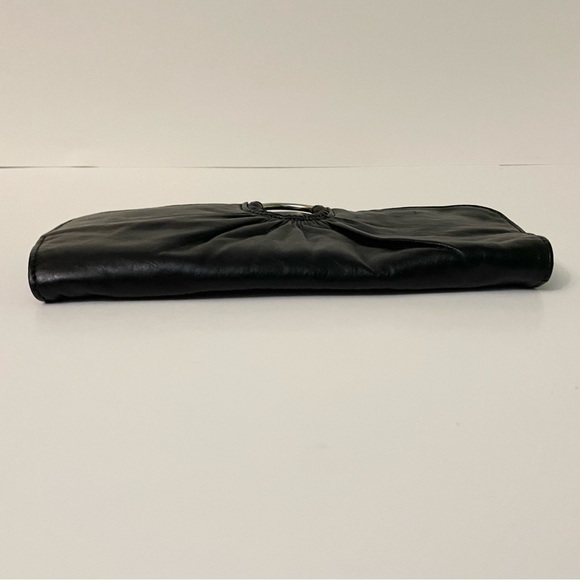 Vintage Spring Black Faux Leather Envelope Clutch Y2K Silver Ring Handbag - Picture 7 of 16